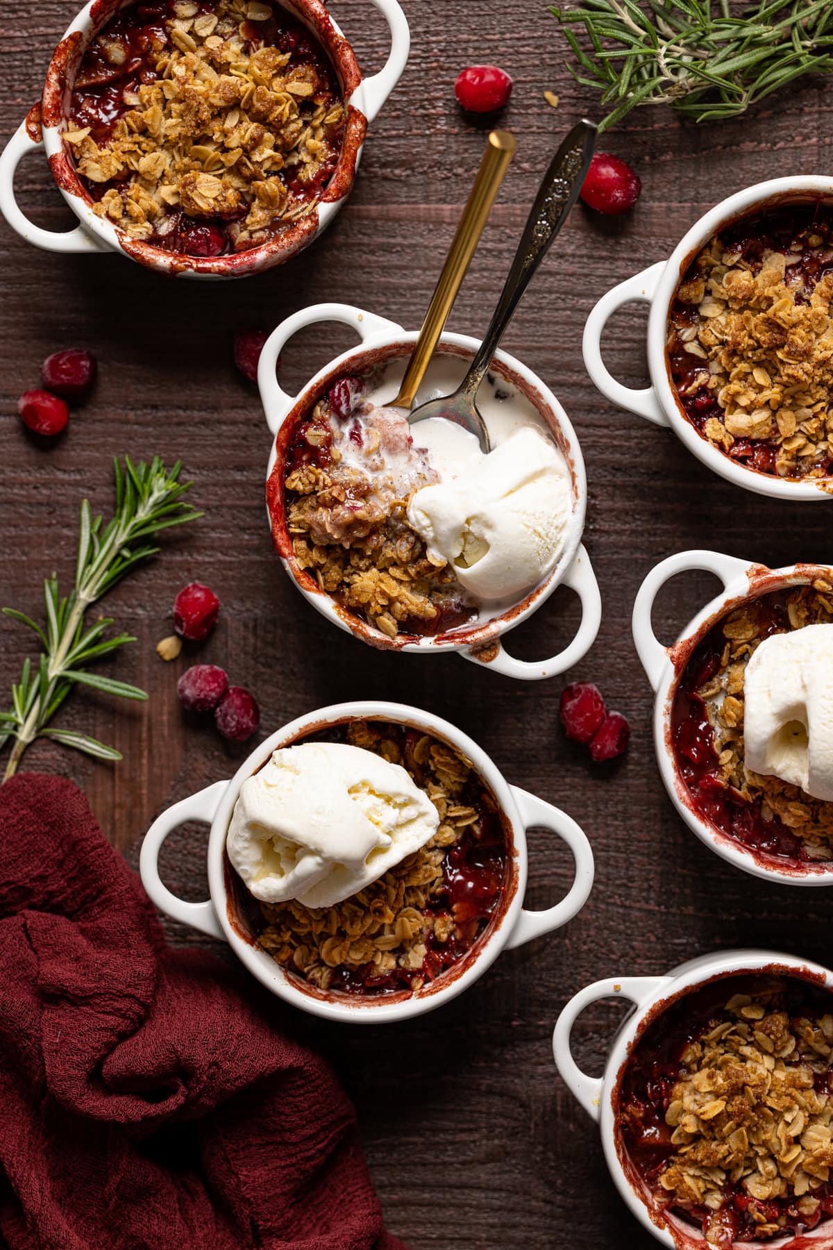 Overhead shot of several Vegan Apple Cranberry Crisps