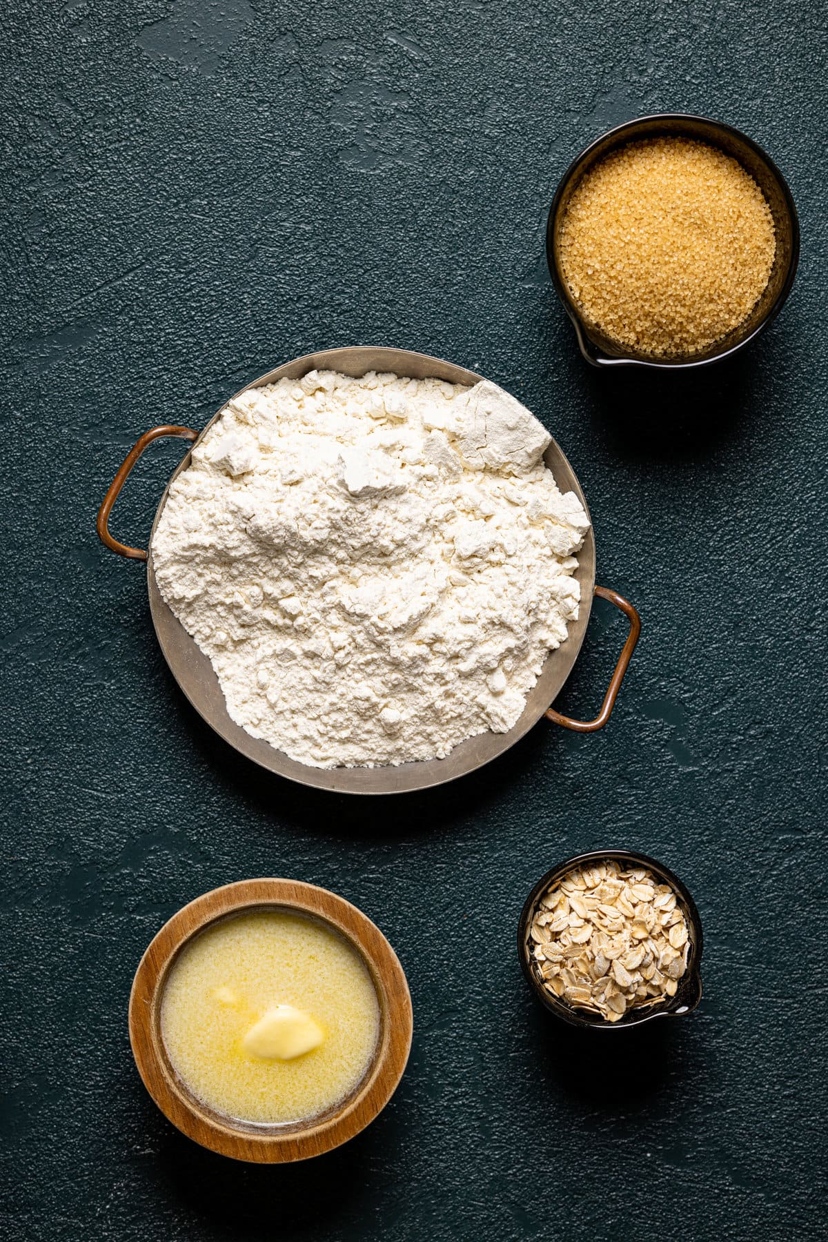 Ingredients for Dutch Apple Pie crumble topping including oats, butter, and flour