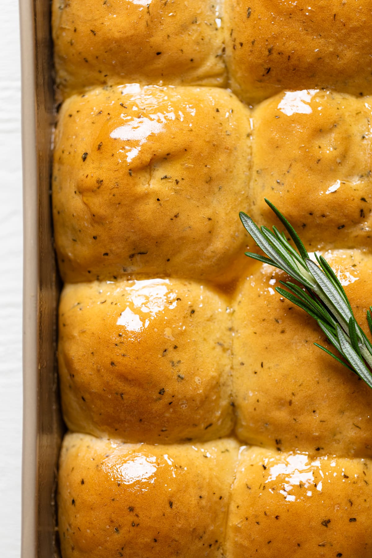 Closeup of Hot Honey Herb Dinner Rolls