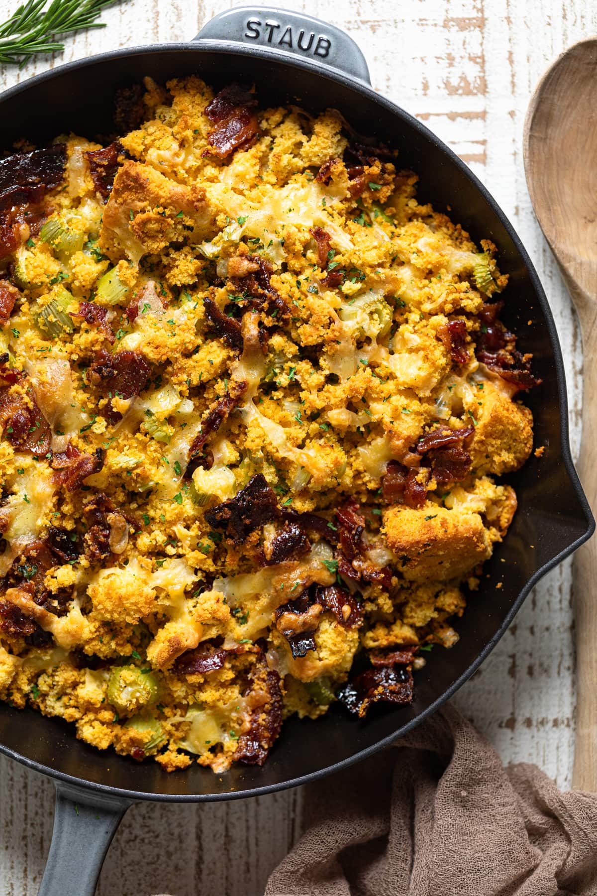 Southern-Styled Cornbread Stuffing in a skillet
