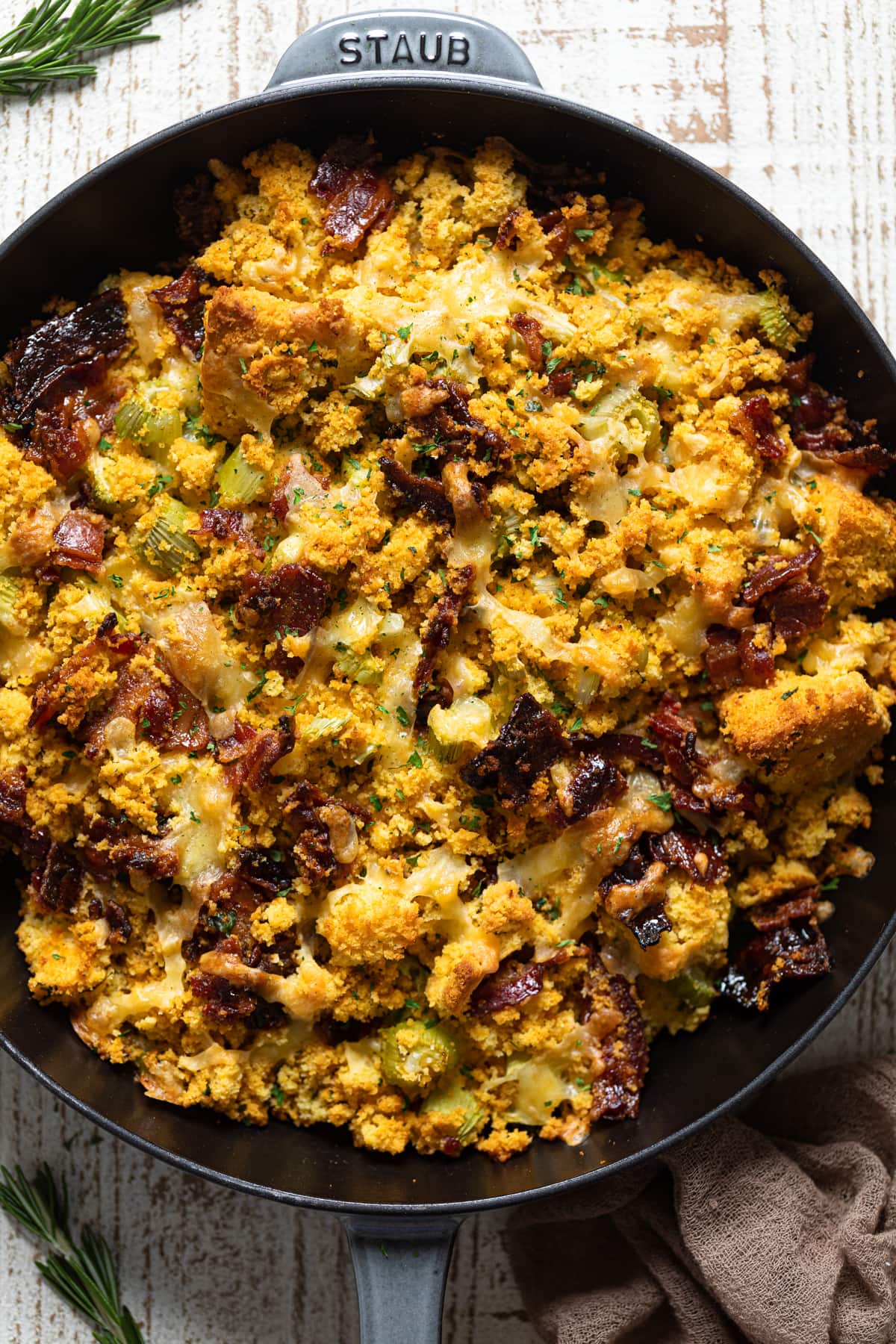 Southern-Styled Cornbread Stuffing in a skillet