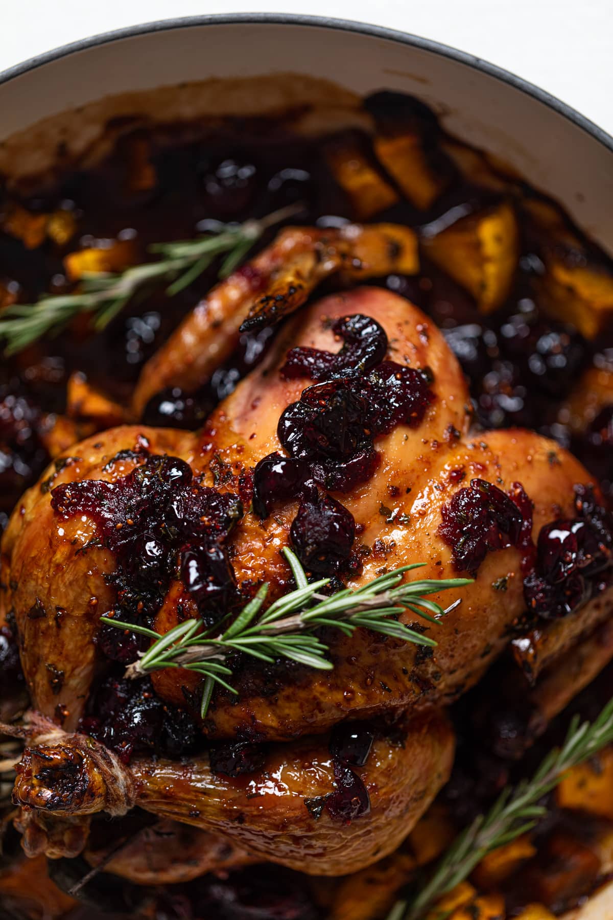 Closeup of a Cranberry Maple Roast Chicken