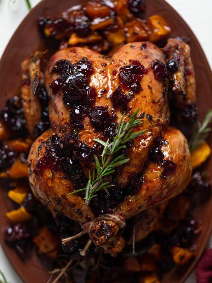 Closeup of Cranberry Maple Roast Chicken