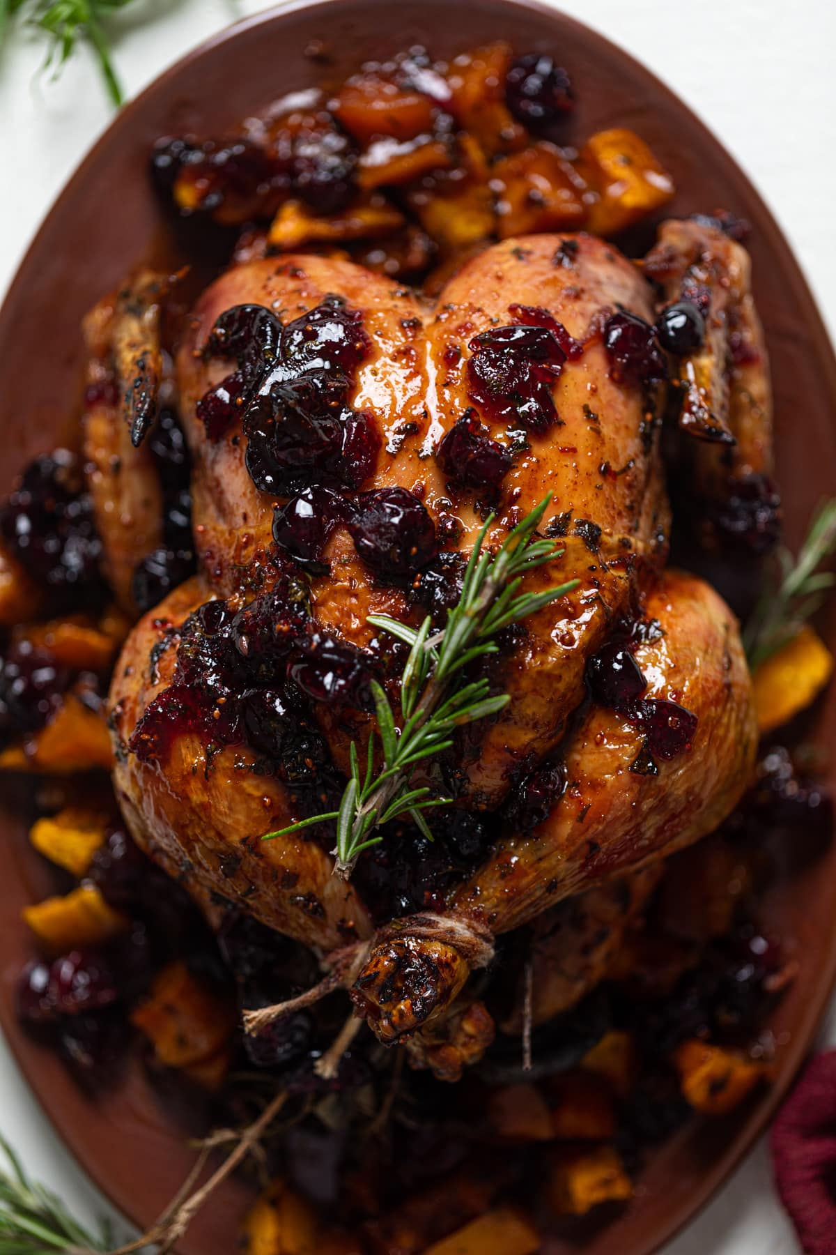 Closeup of Cranberry Maple Roast Chicken