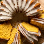 Half-sliced Sweet Potato Bundt Cake with Maple Glaze