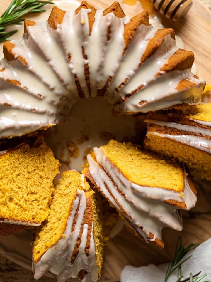 Half-sliced Sweet Potato Bundt Cake with Maple Glaze