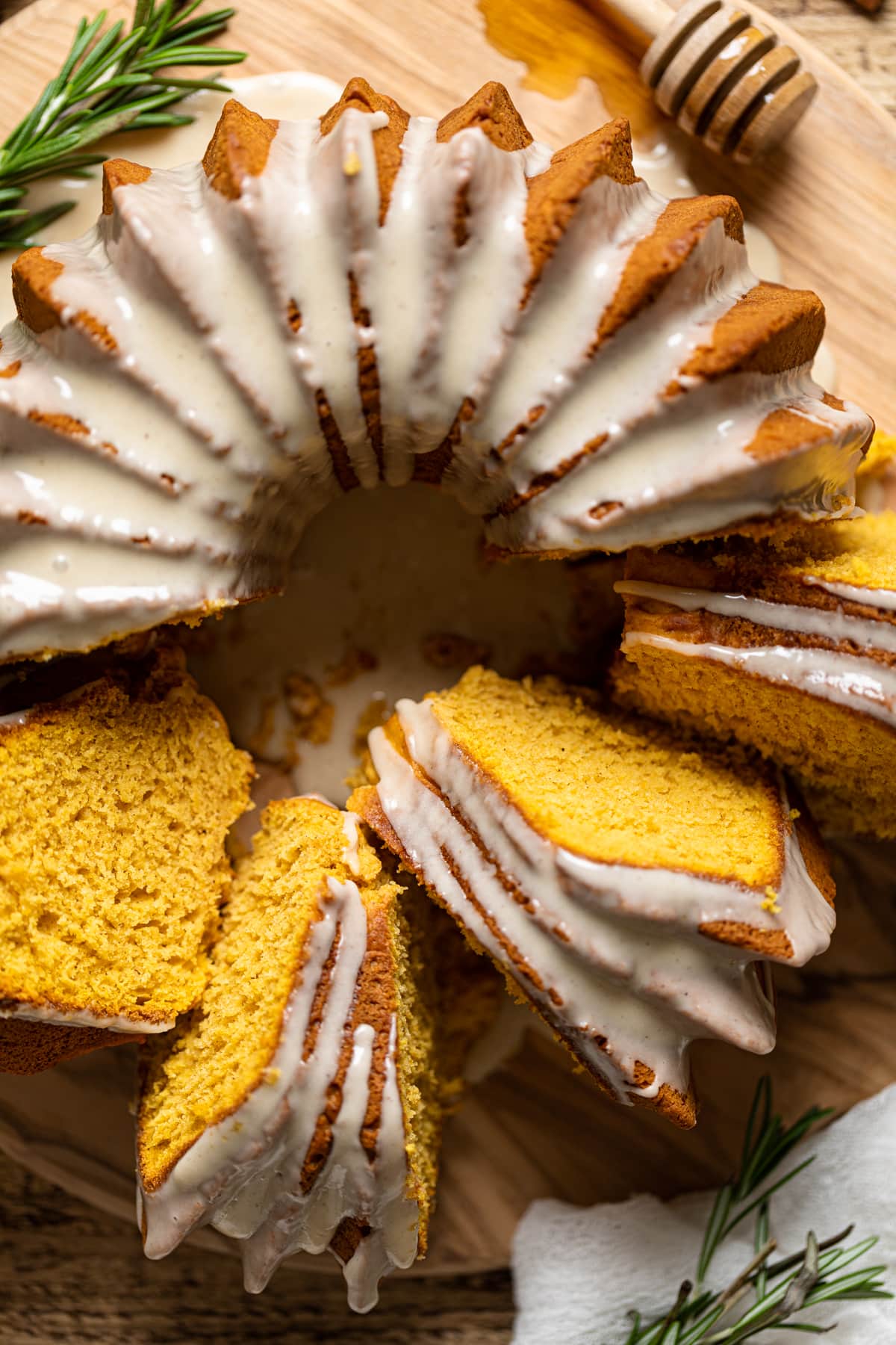 Half-sliced Sweet Potato Bundt Cake with Maple Glaze