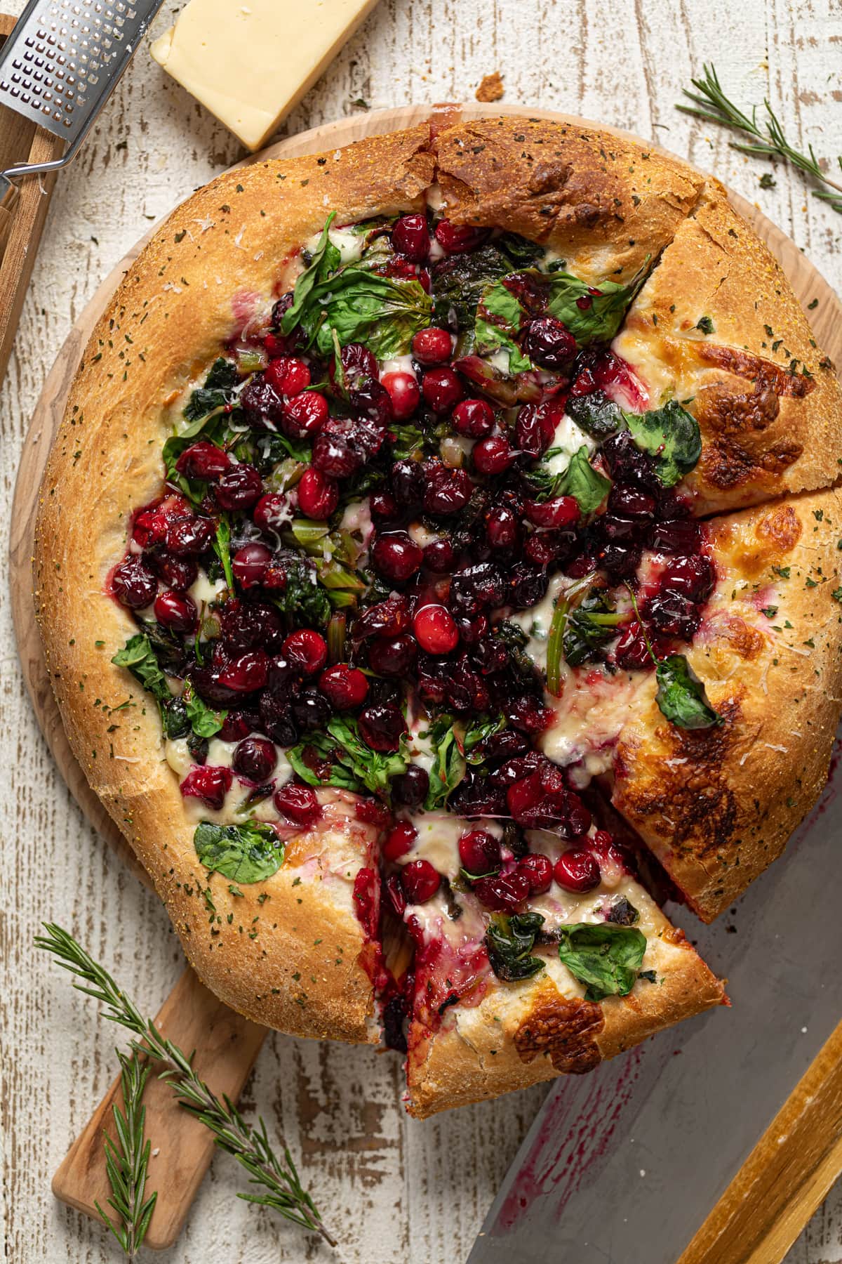 Partially-sliced Thanksgiving Pizza