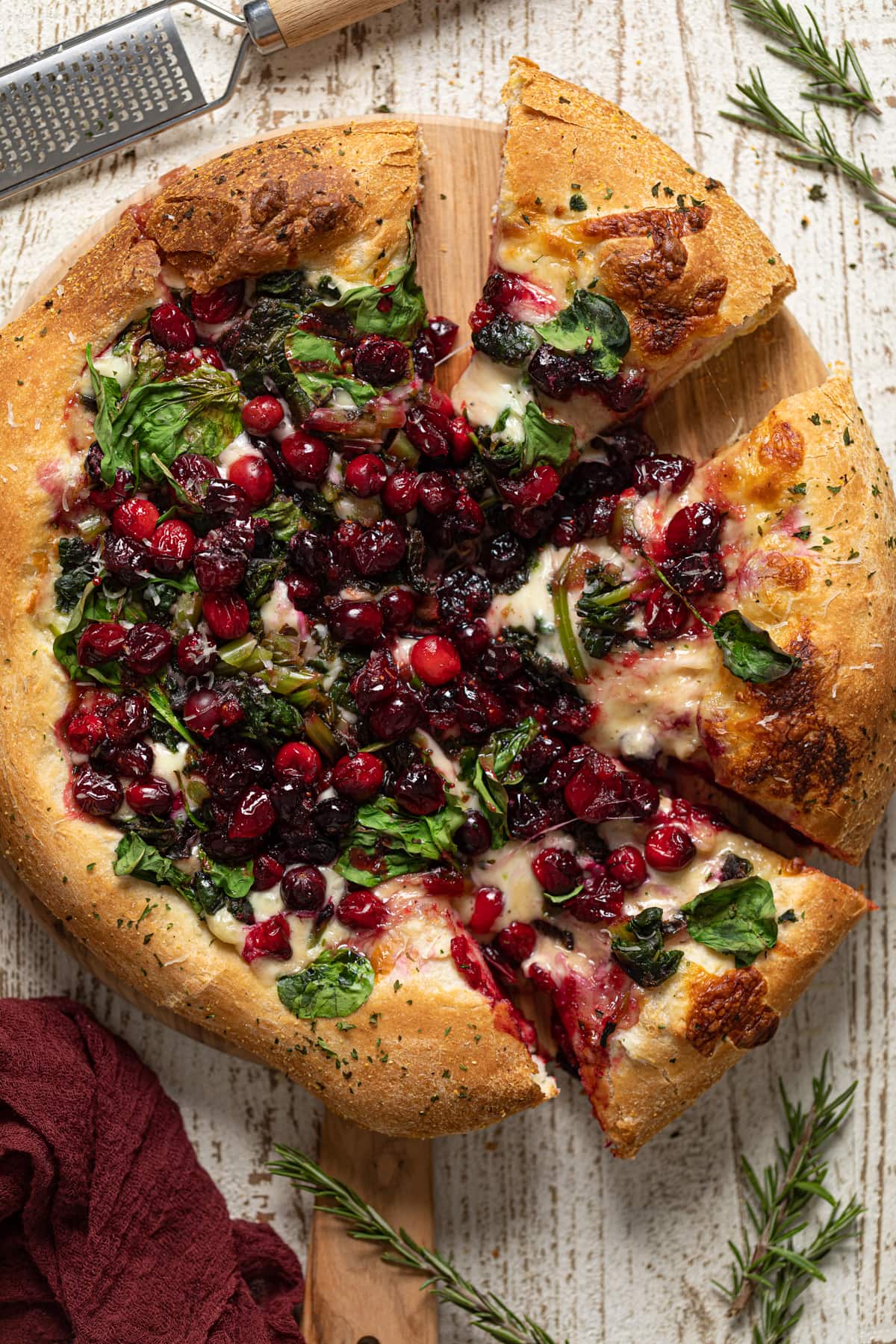 Partially-sliced Thanksgiving Pizza