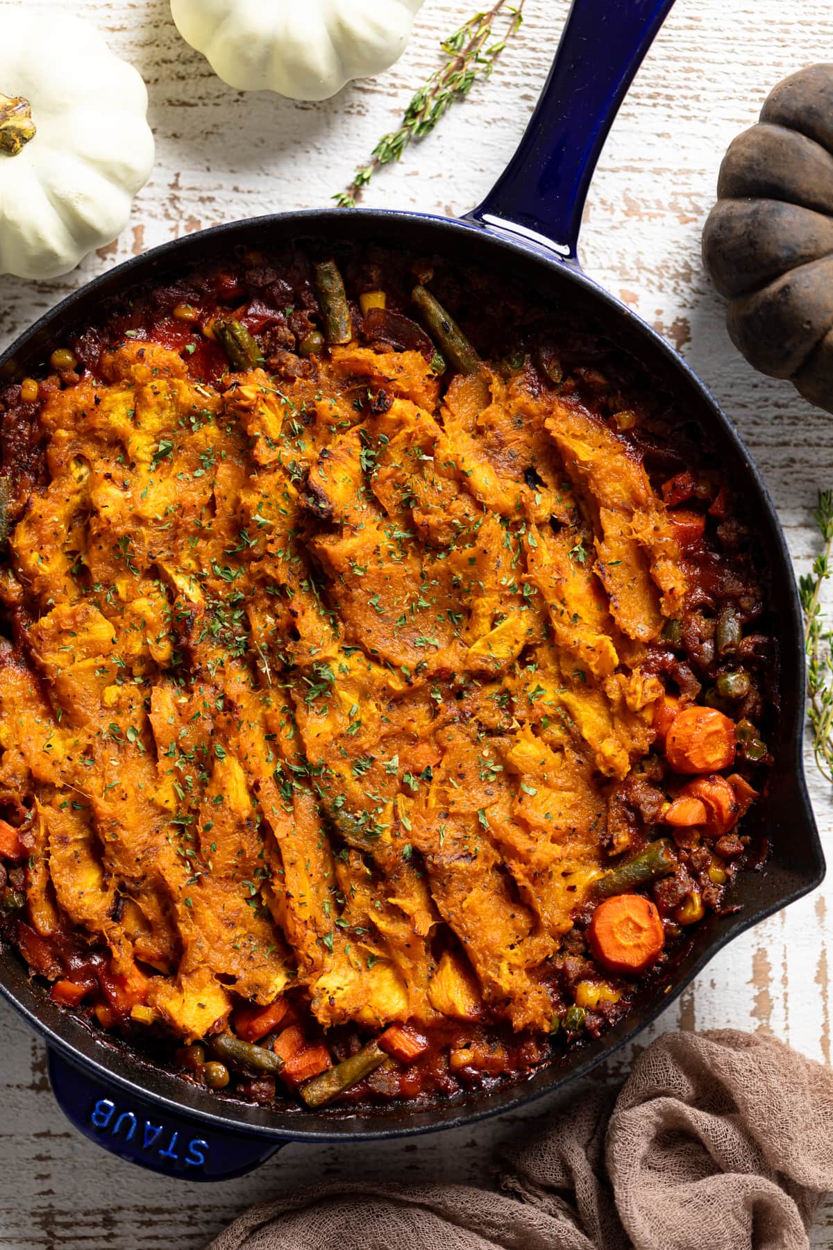 Skillet of Butternut Squash Sweet Potato Shepherd’s Pie 