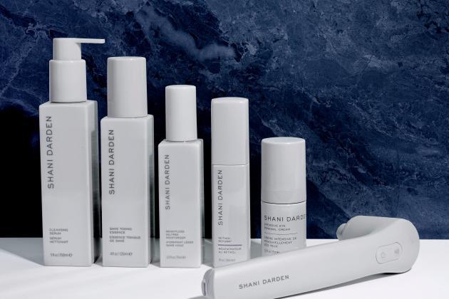 Lineup of six skincare products from Shari Darden