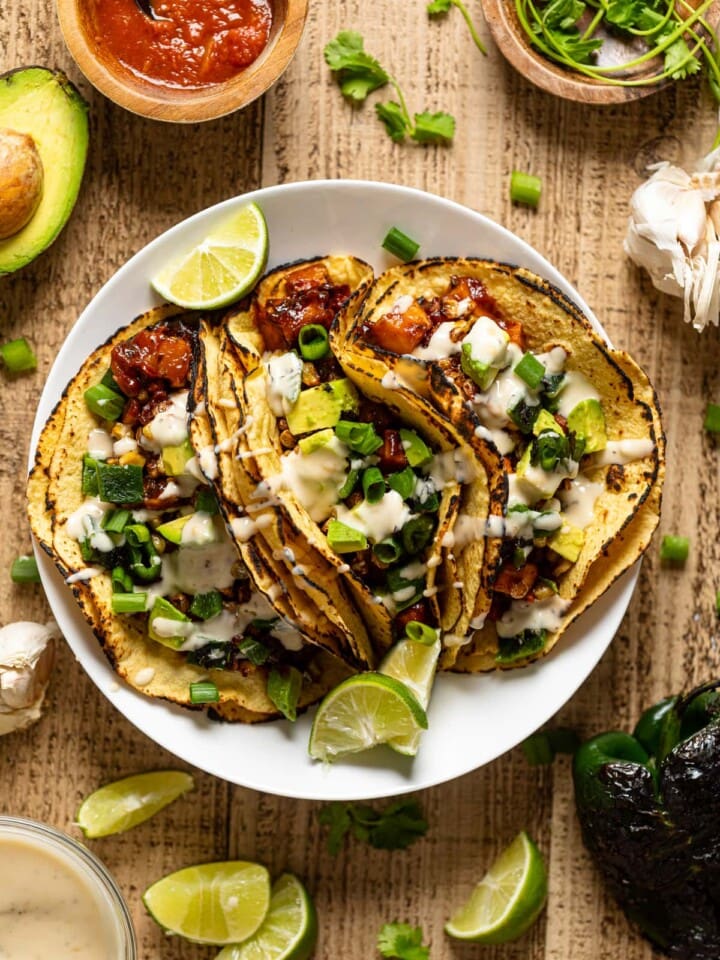 Three Chipotle barbeque Butternut Squash Tacos on a plate