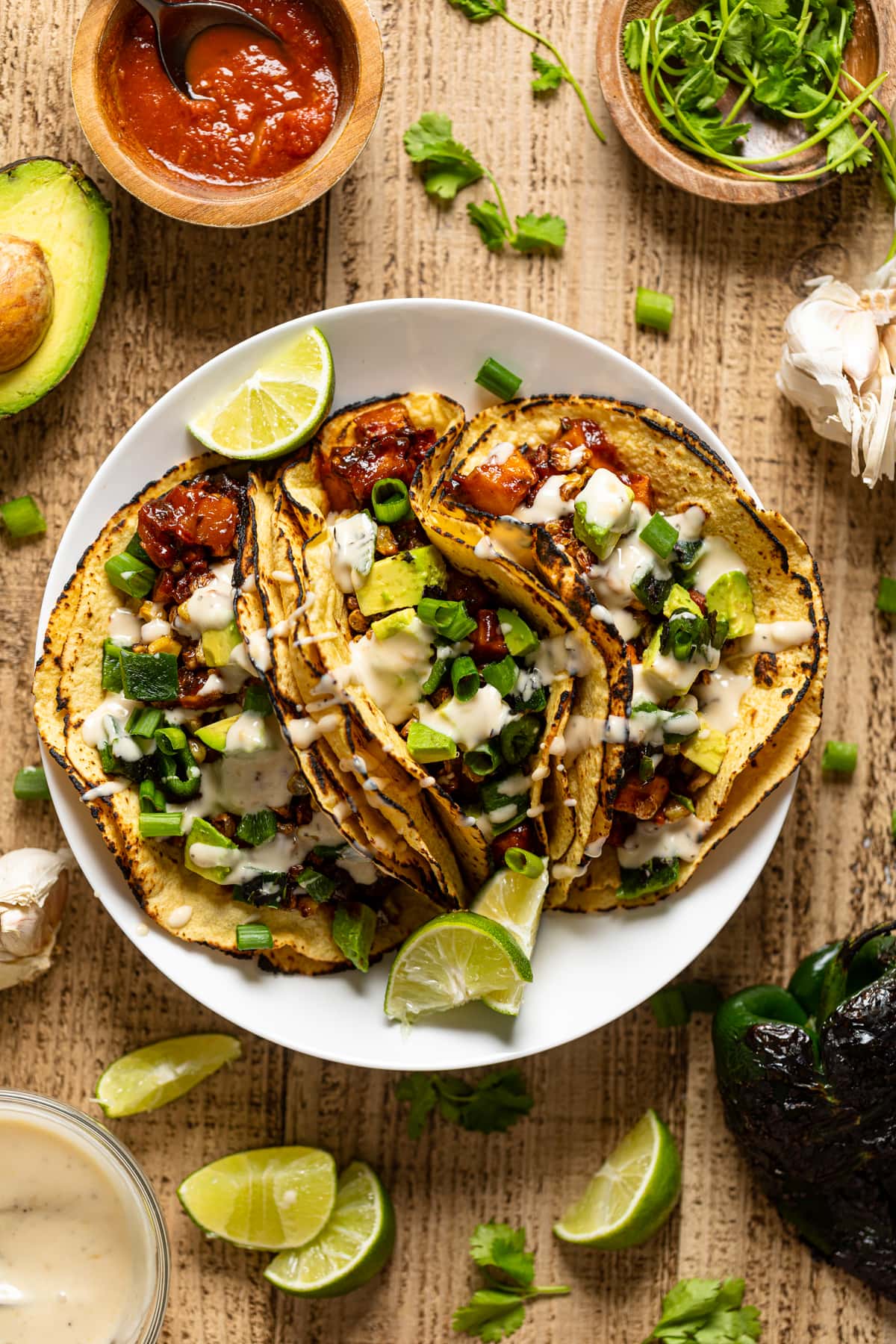 Three Chipotle barbeque Butternut Squash Tacos on a plate