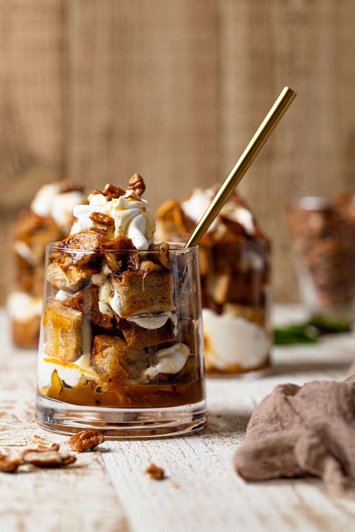 Caramel Apple French Toast Parfaits in glasses