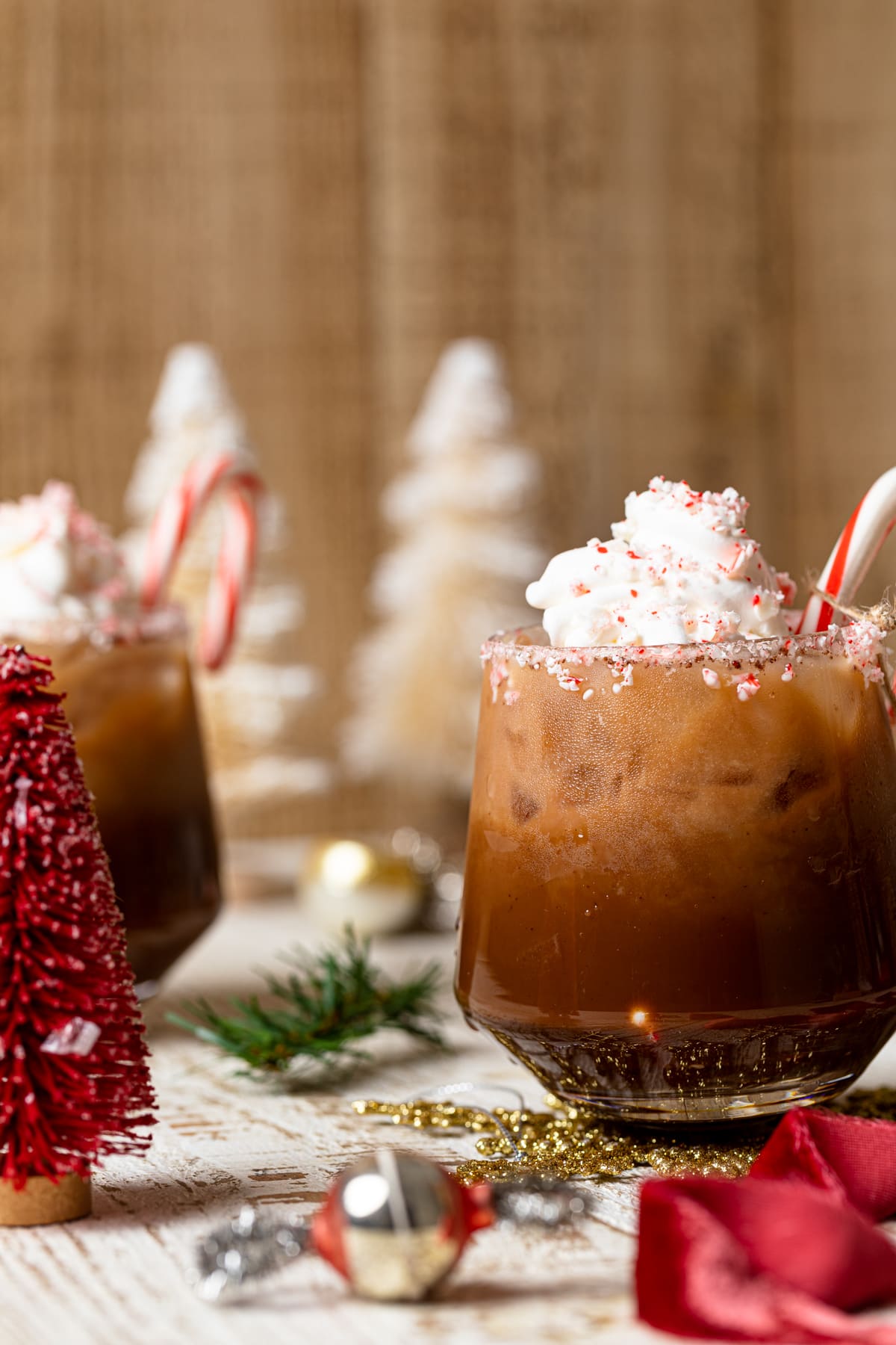 Drink on a table with Christmas decorations