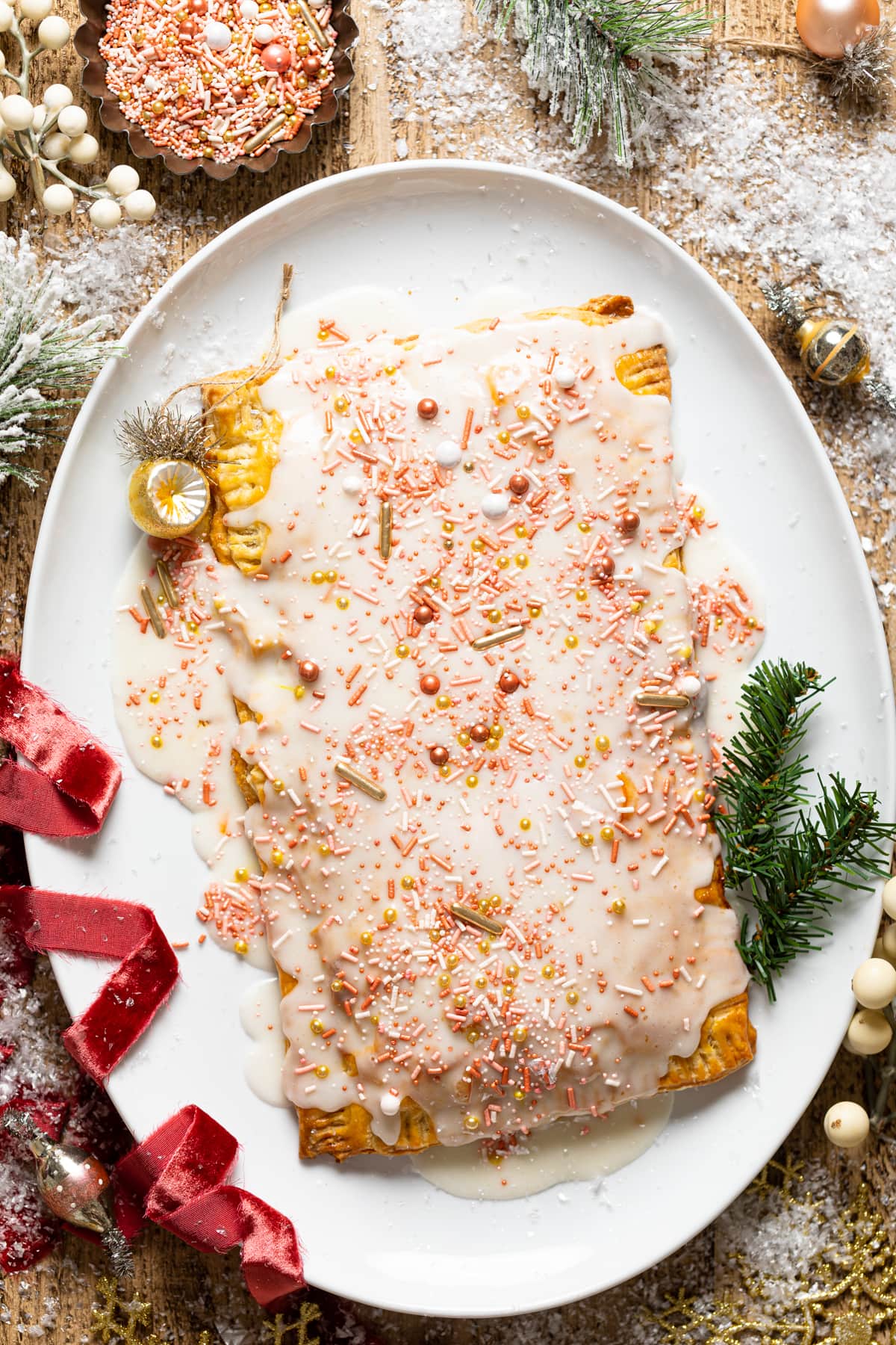 Whole Giant Orange Marmalade Pop Tart on a serving platter