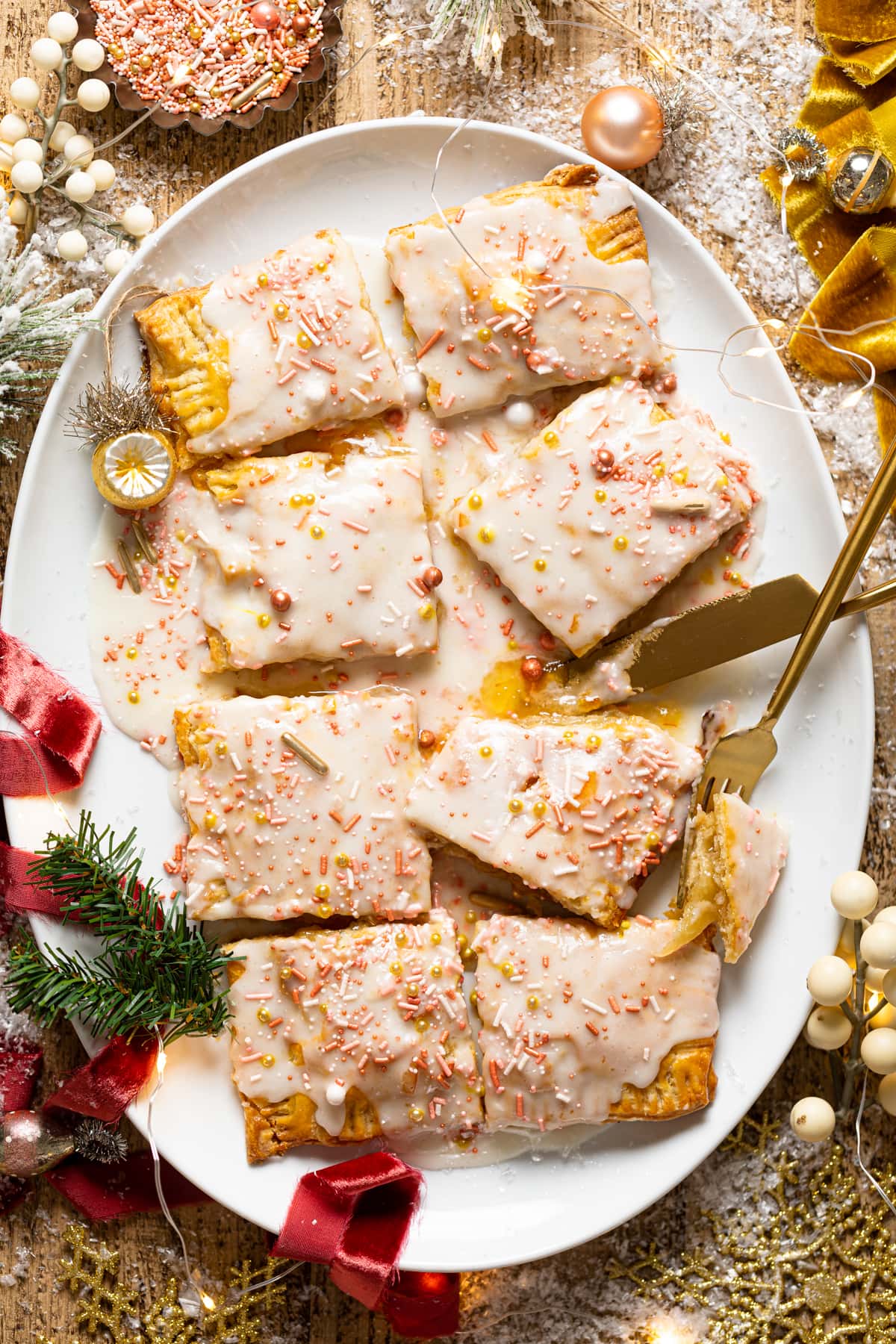 Sliced Giant Orange Marmalade Pop Tart on a serving platter