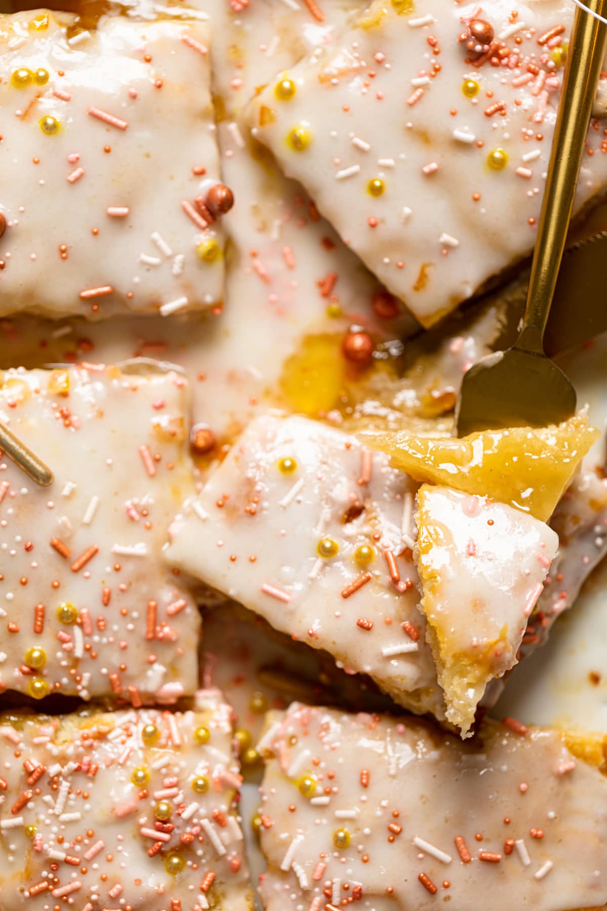 Closeup of a sliced Giant Orange Marmalade Pop Tart