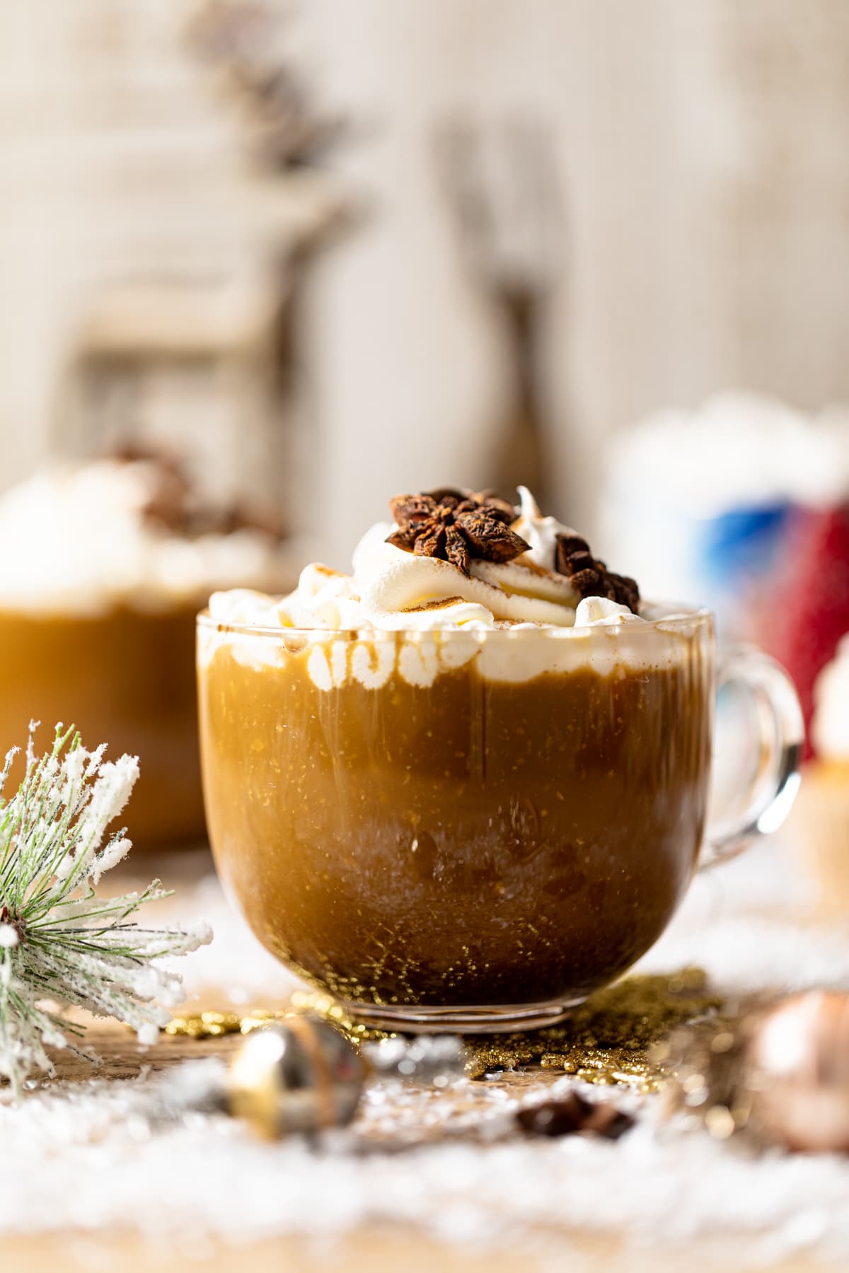 Vegan Gingerbread Latte topped with coconut whipped cream