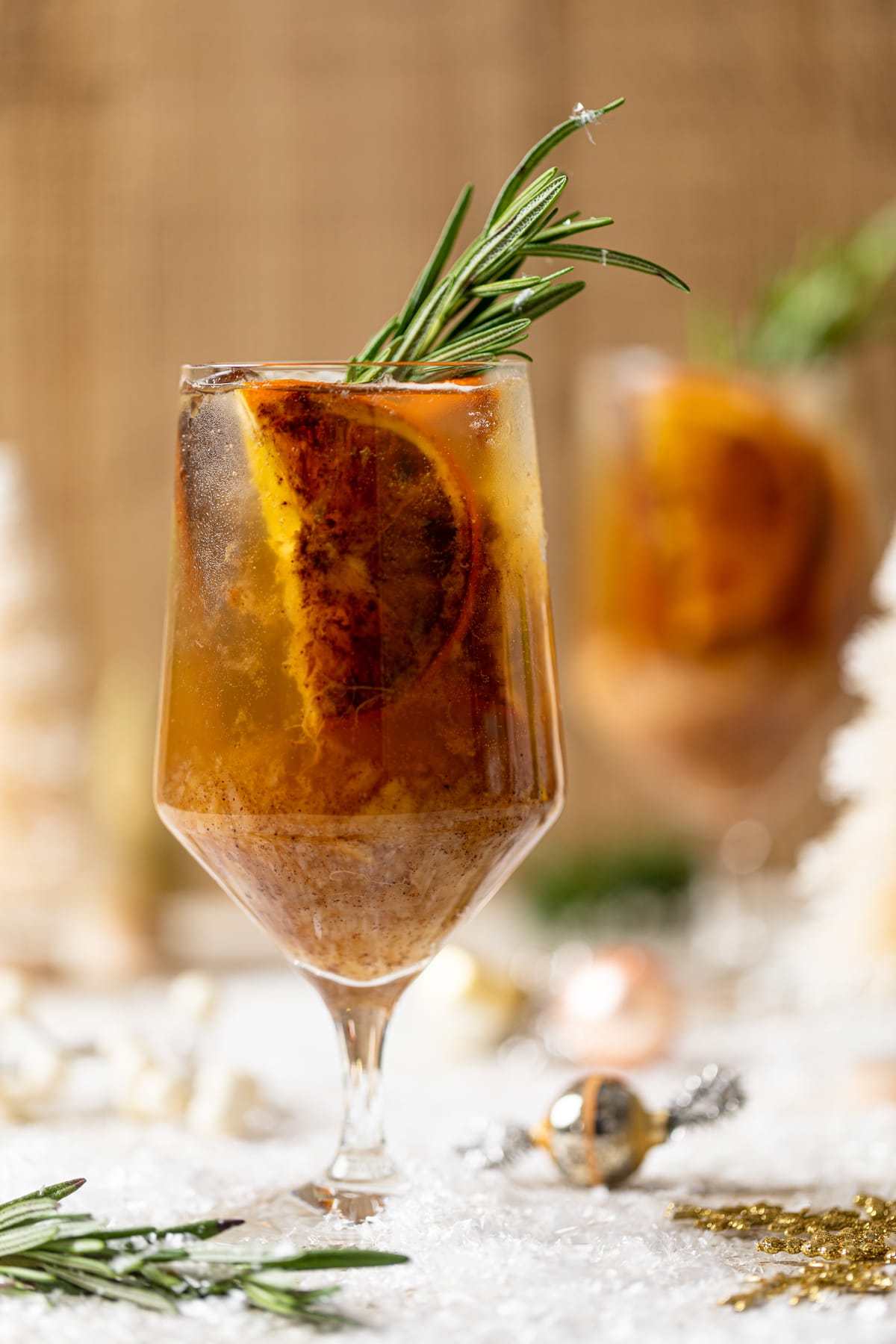 Closeup of a Spiced Maple Citrus Pear Mocktail 