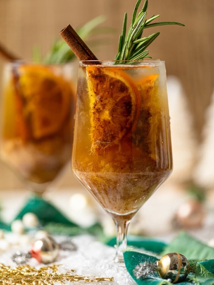 Closeup of a Spiced Maple Citrus Pear Mocktail