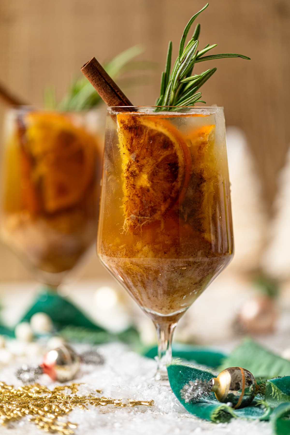 Closeup of a Spiced Maple Citrus Pear Mocktail