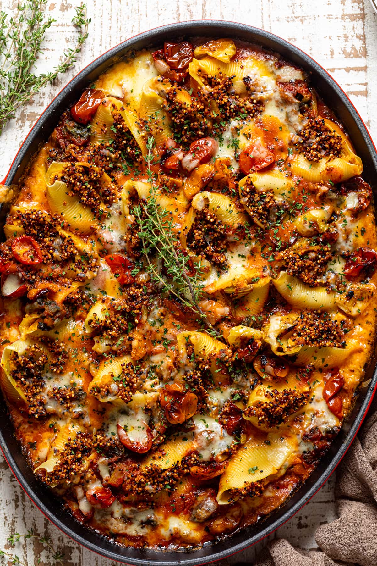 Overhead shot of Butternut Squash Stuffed Shells with Quinoa and Kale