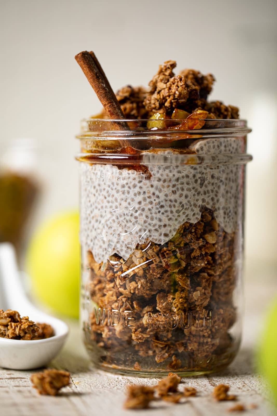 Jar of apple pie chia pudding