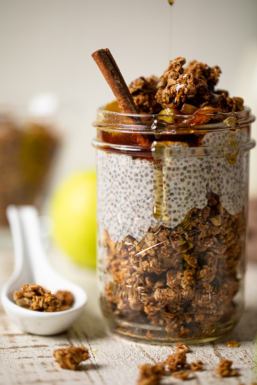 Jar of apple pie chia pudding