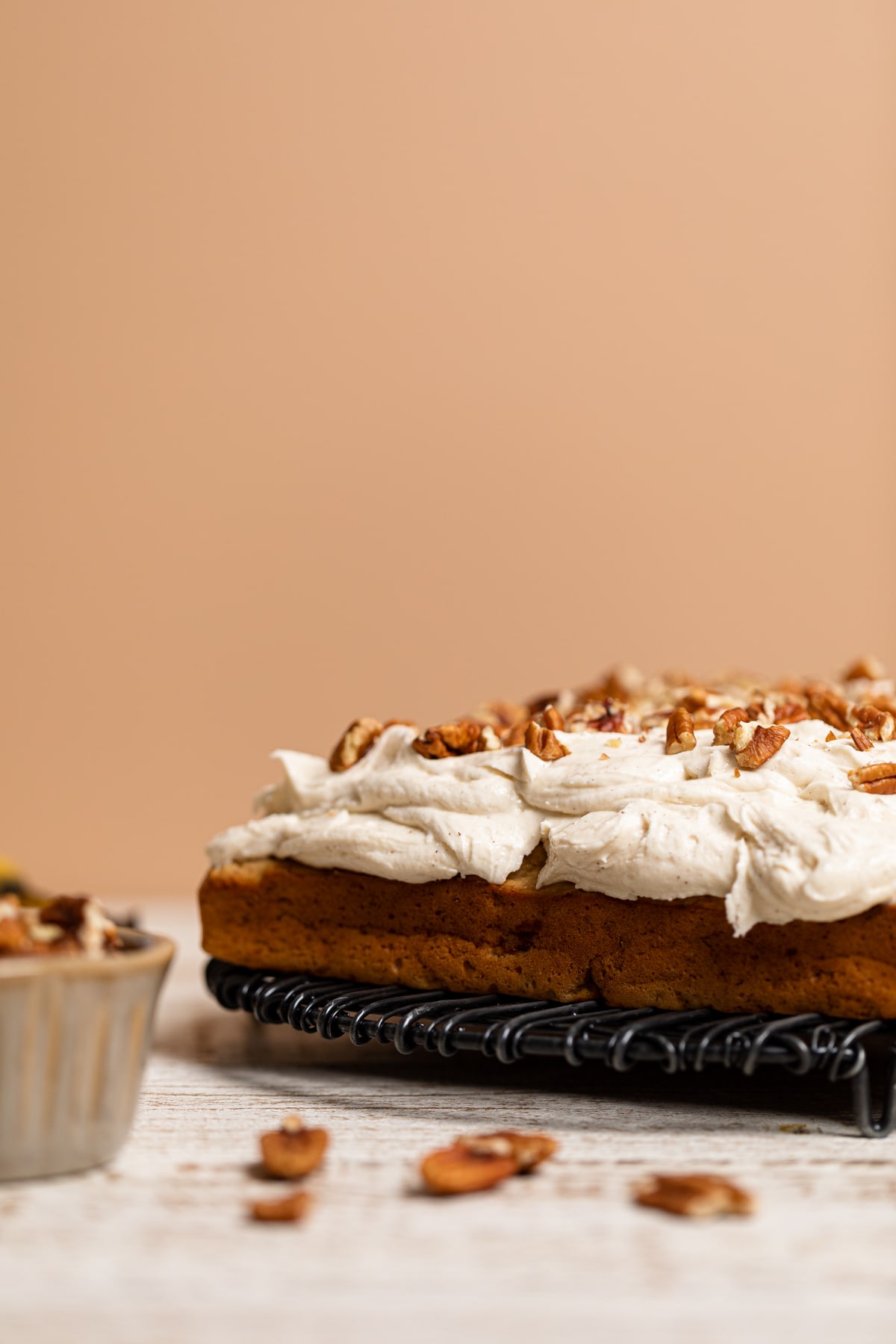 Banana Oatmeal Sheet Cake on a wire rack