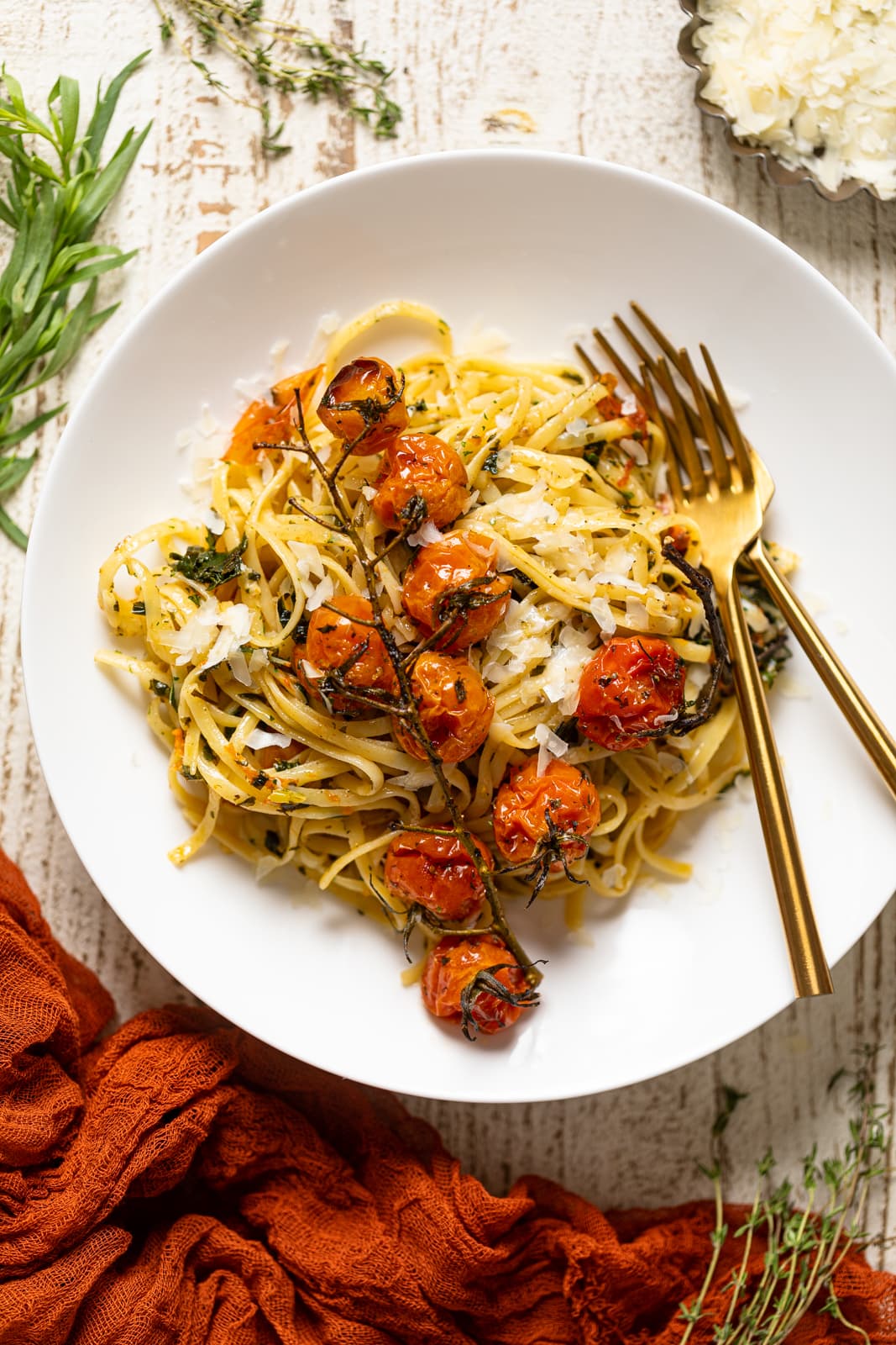 Plate of Bruschetta Pasta with Parmesan