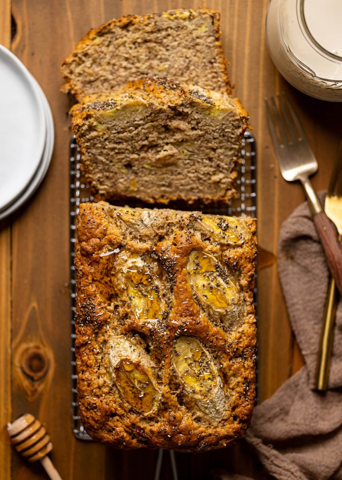 Overhead shot of Vegan Chia Seed Maple Banana Bread