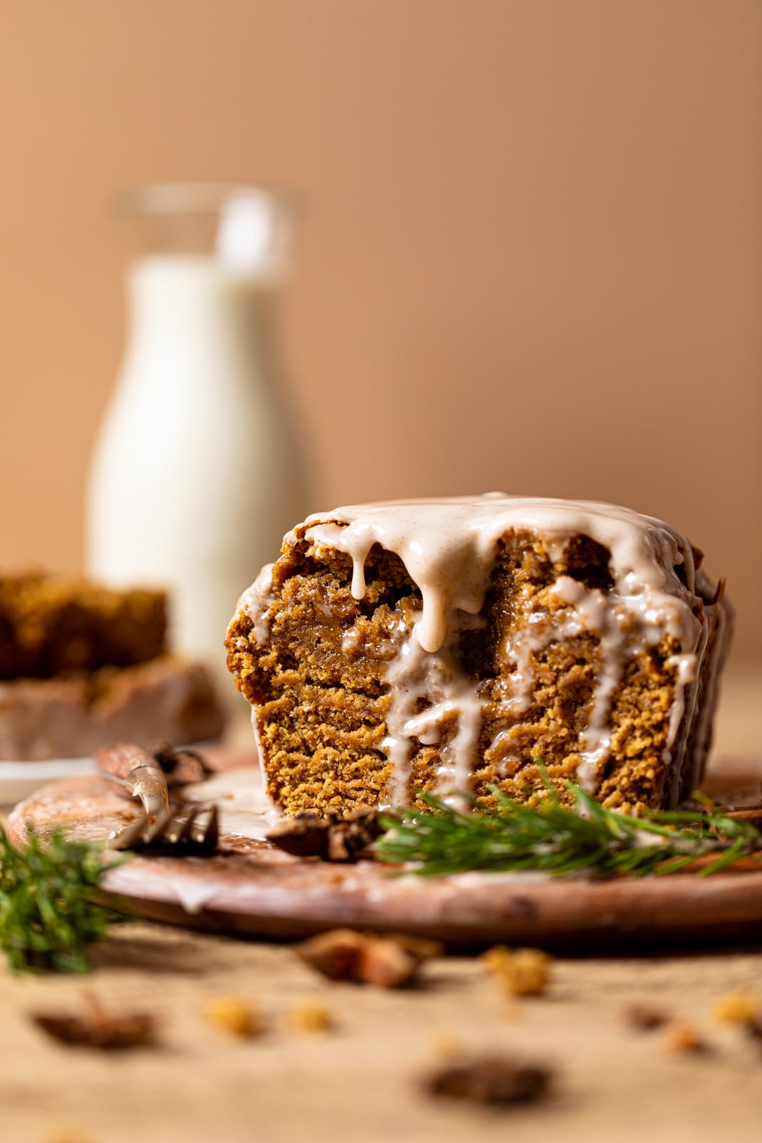 Loaf of Chai Ginger Bread dripping with chai glaze