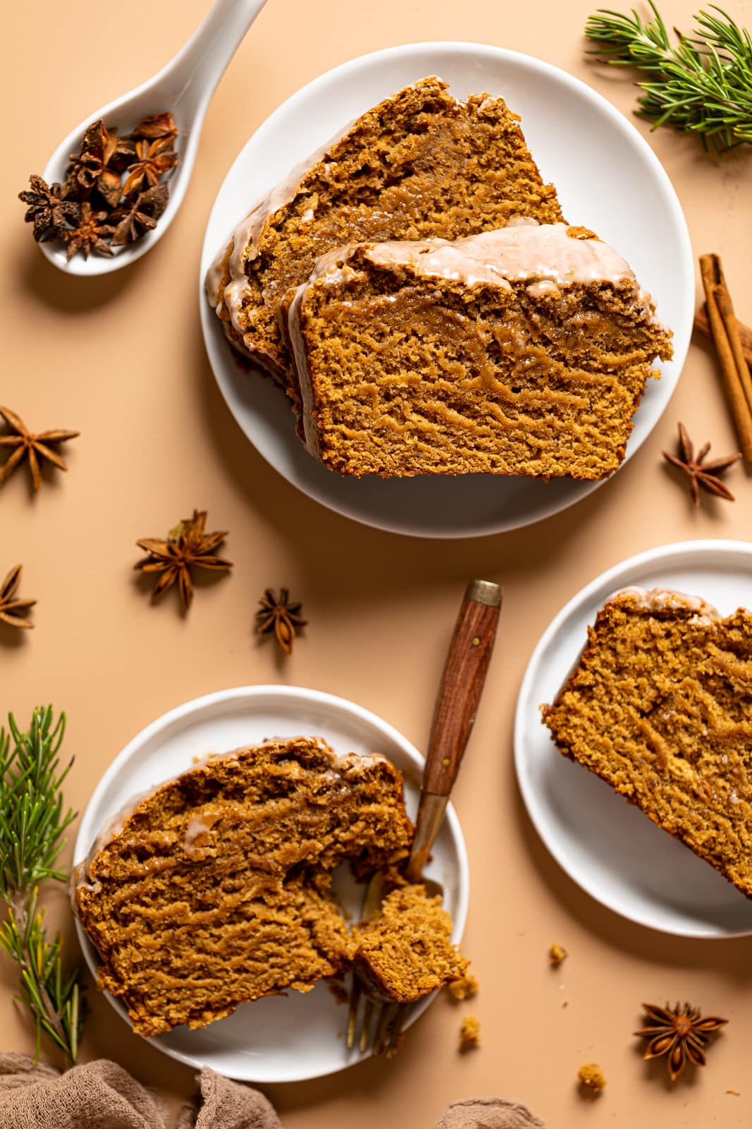 Slices of Chai Ginger Bread on small plates