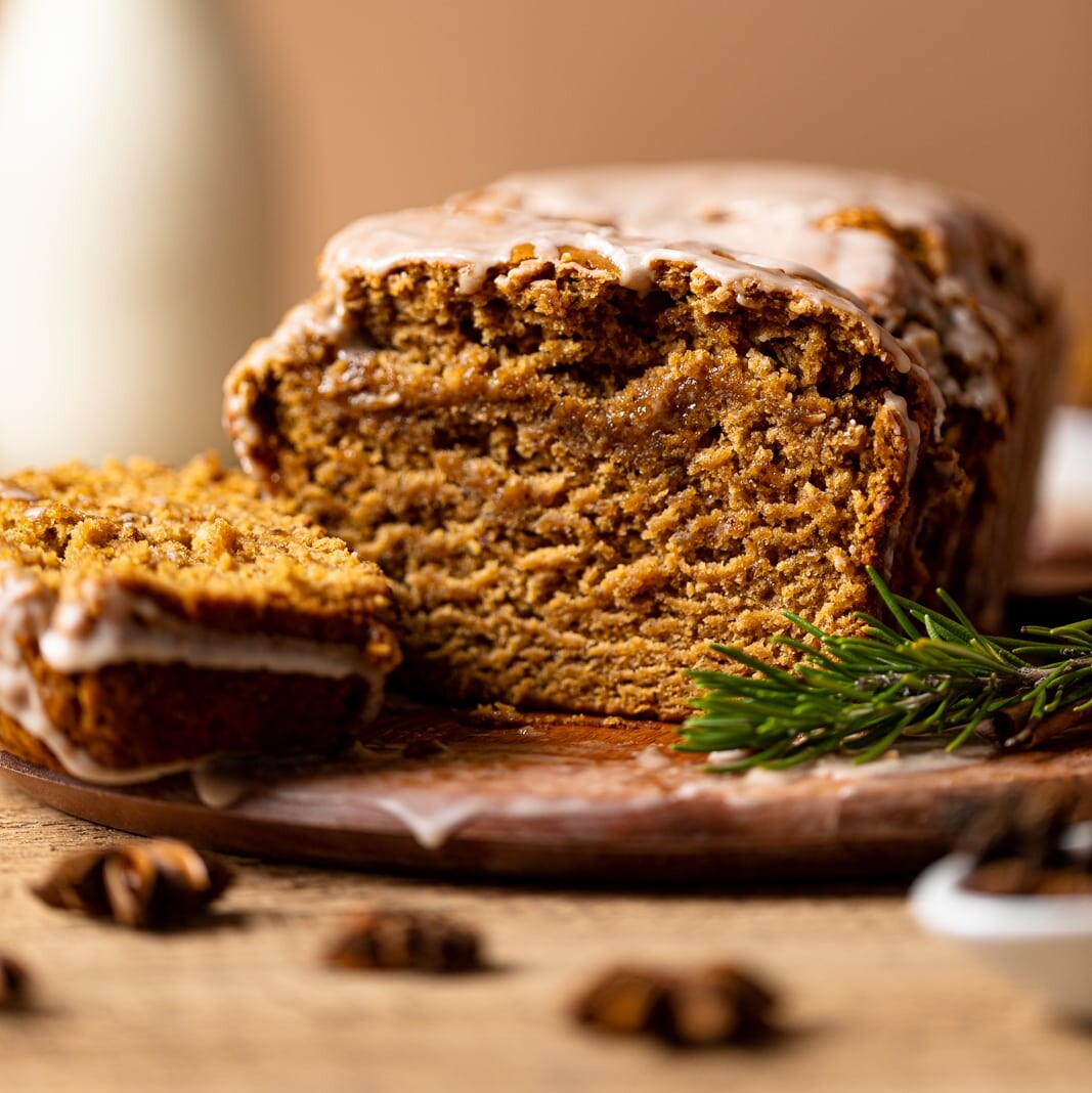 Loaf of Chai Ginger Bread with one end sliced off