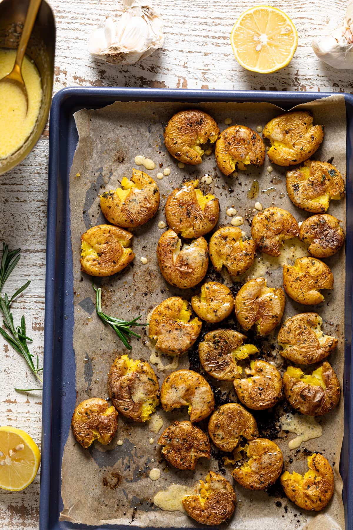 Smashed Potatoes with Garlic and Herbs - Dinner at the Zoo