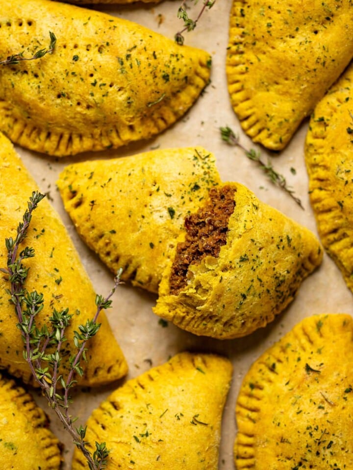 Several Vegan Jamaican Beef Patties