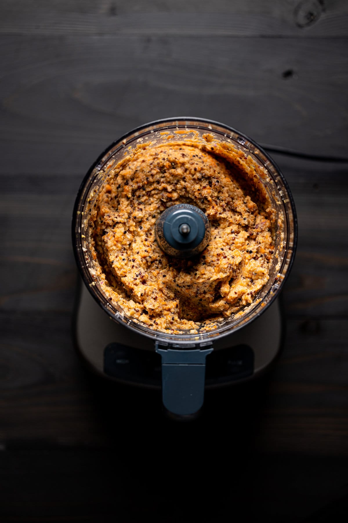 Vegan Jamaican Beef Patty filling in a food processor