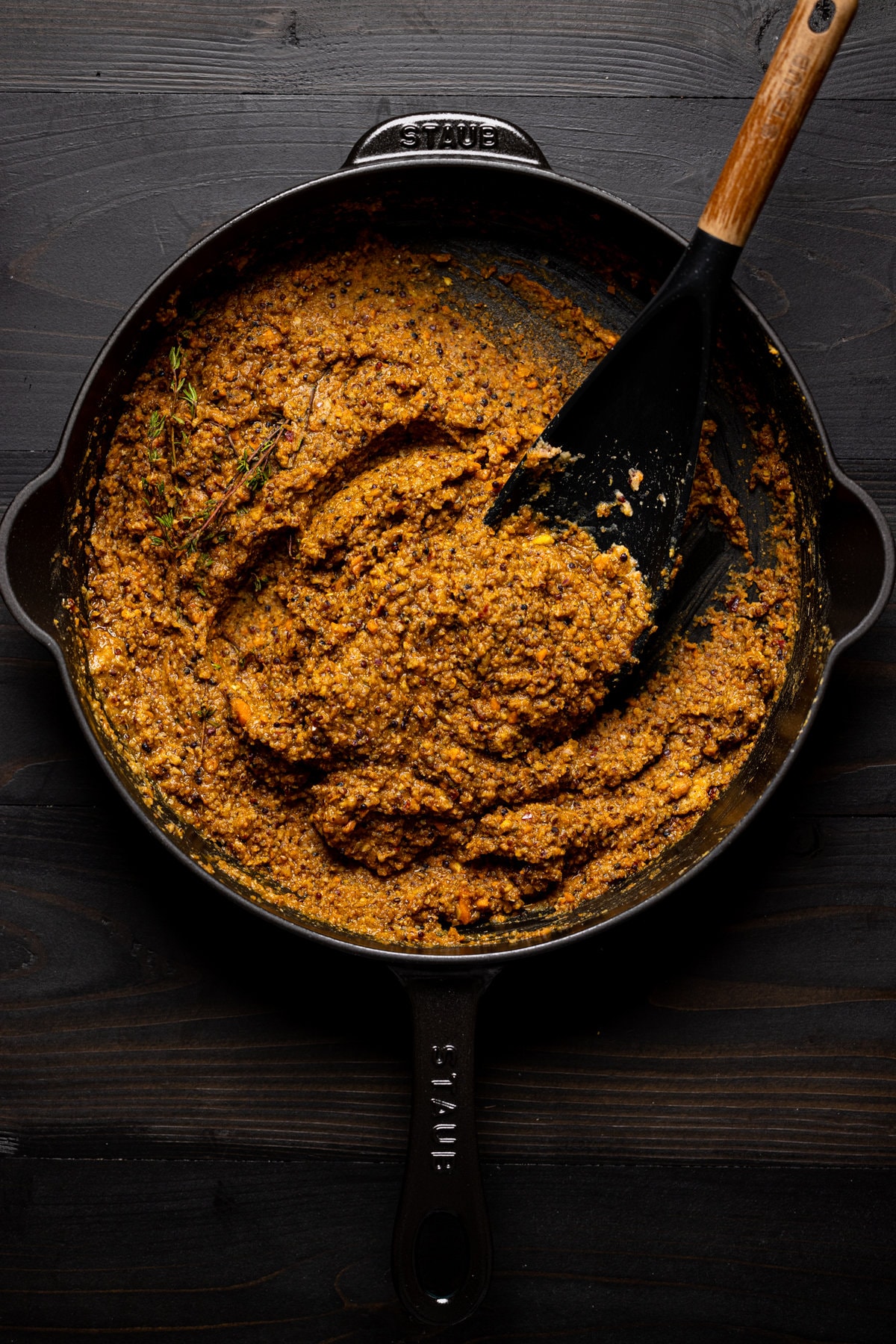 Vegan Jamaican Beef Patty filling being cooked in a pan