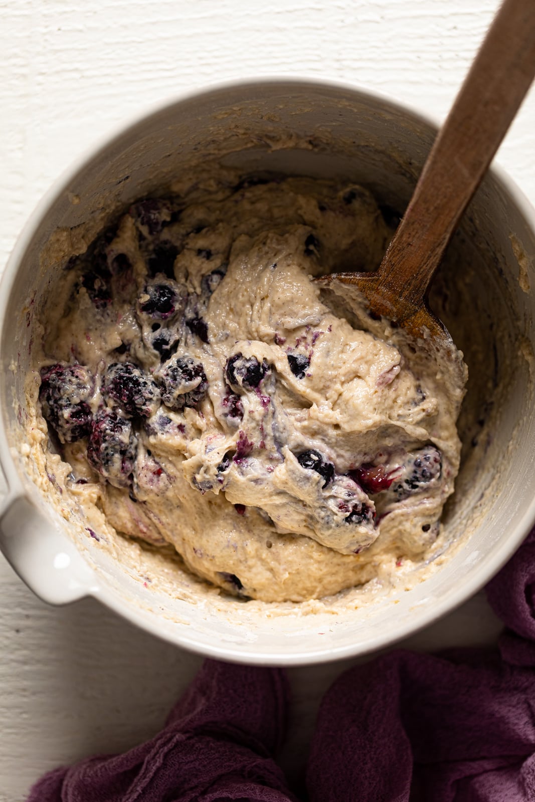 Bowl of Blueberry Blackberry Jam Muffin batter