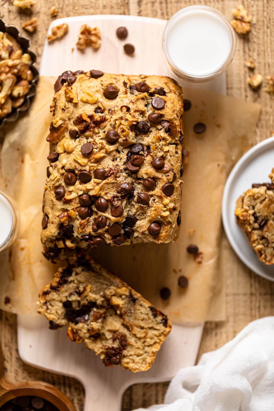 Overhead shot of Brown Butter Walnut Chocolate Chip Bread