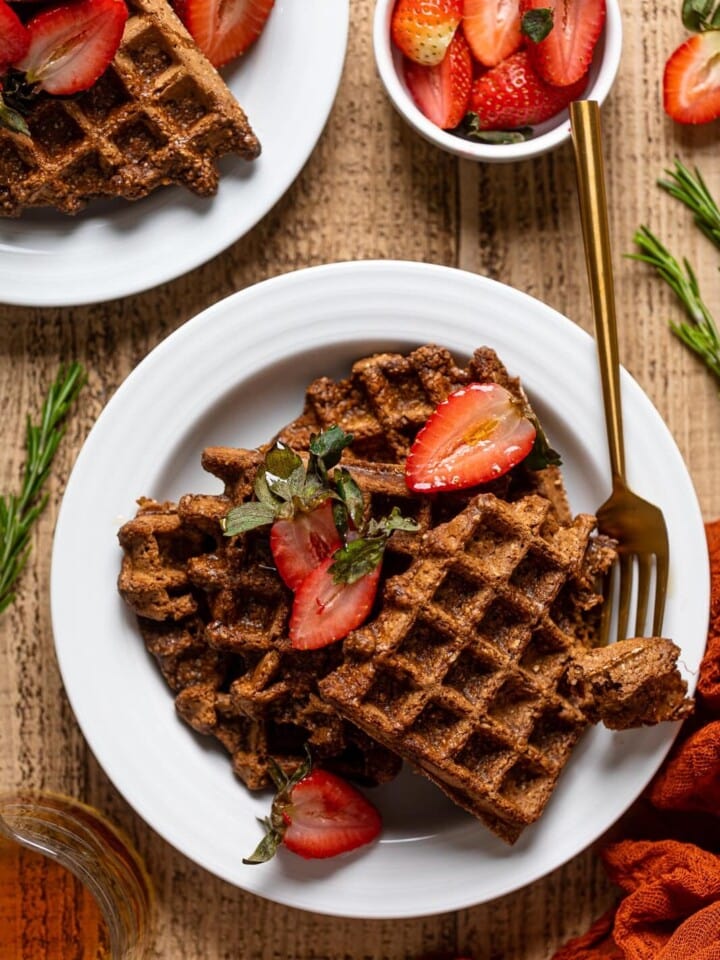 Fork with a pieces of Flourless Espresso Chocolate Waffle