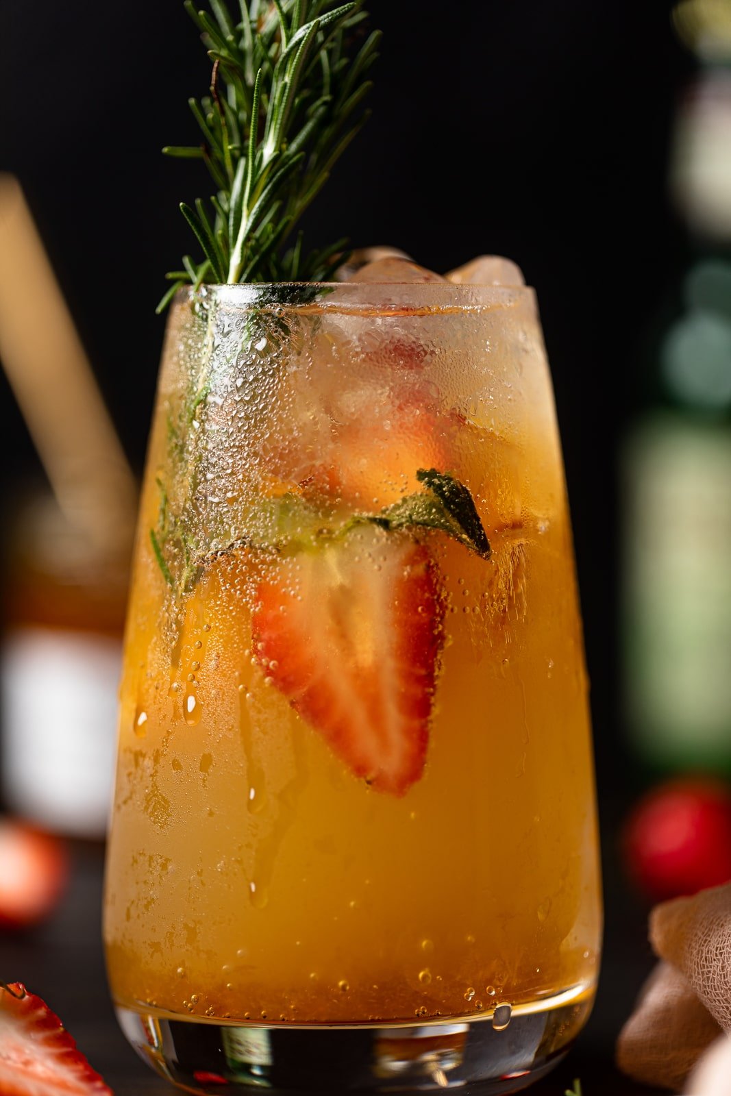 Closeup of a Peachy Ginger Beer Mocktail