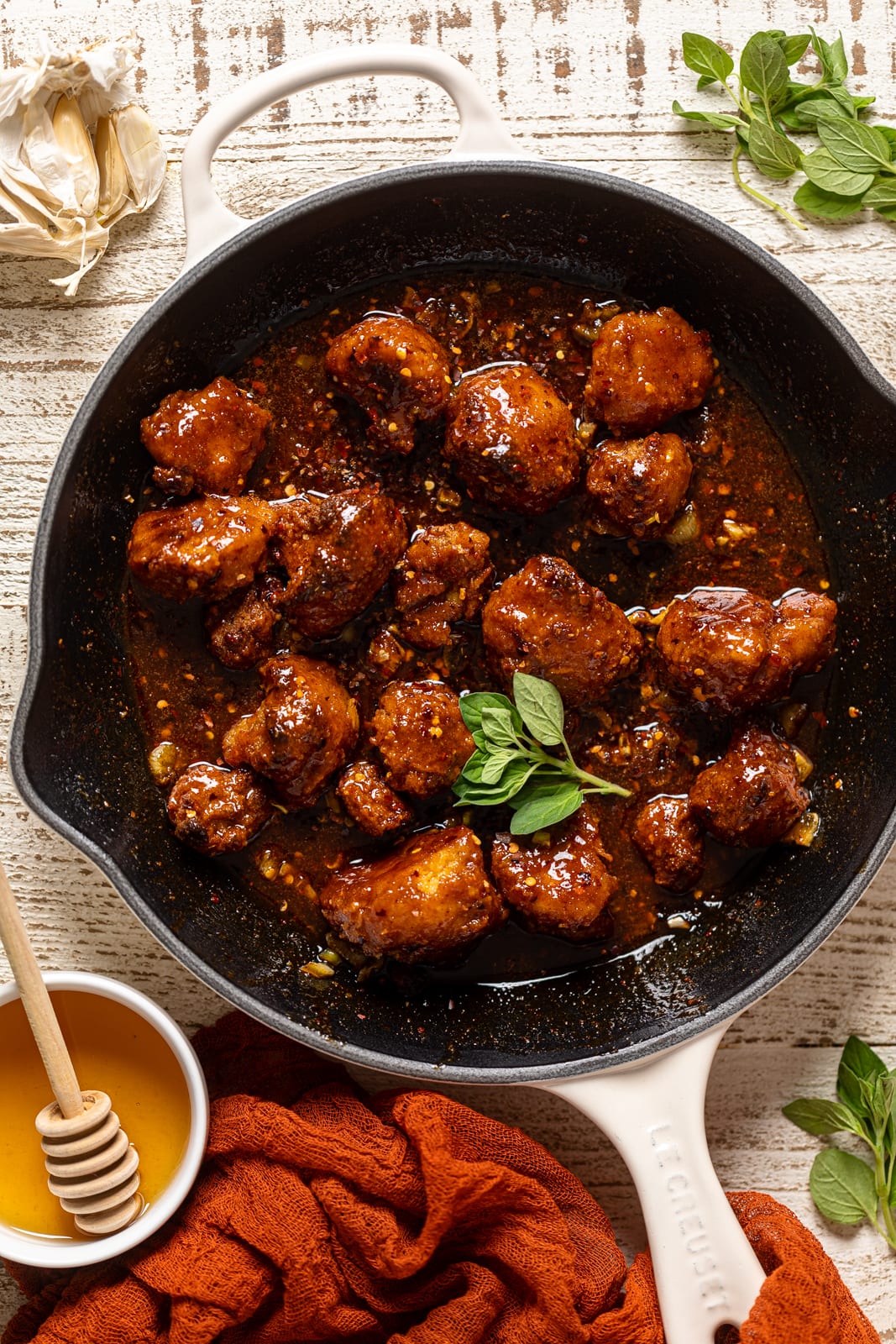 Southern Hot Honey Cauliflower Bites in a skillet