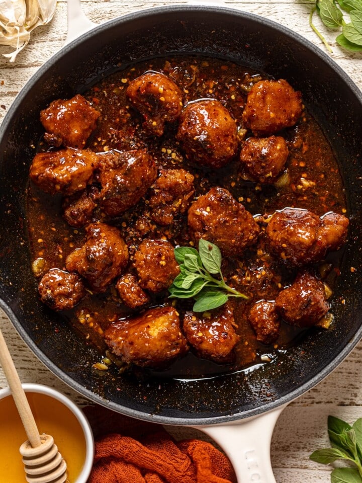 Southern Hot Honey Cauliflower Bites in a skillet