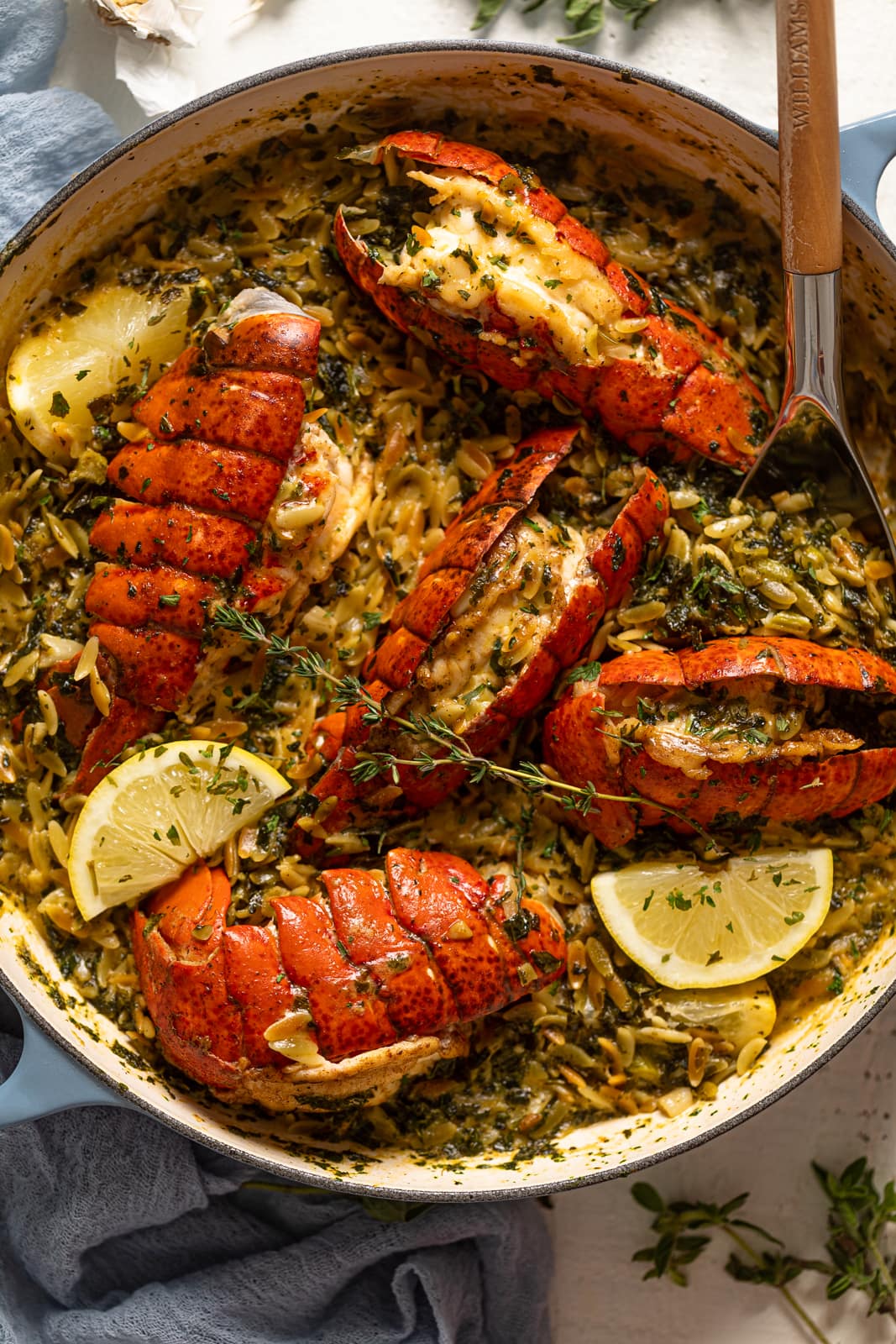 Closeup of Creamy Lobster and Orzo