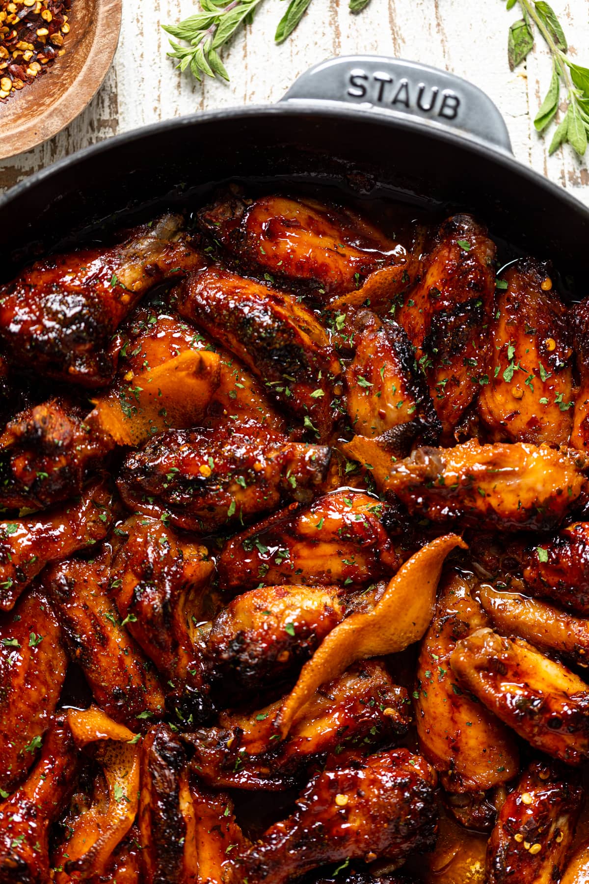 Closeup of Spicy Orange Chicken Wings