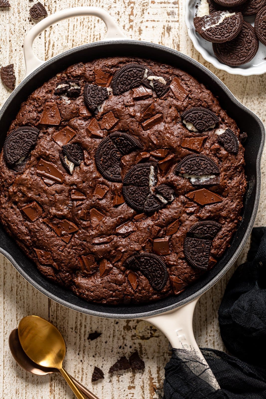 Overhead shot of a Chocolate Oreo Skillet Brownie