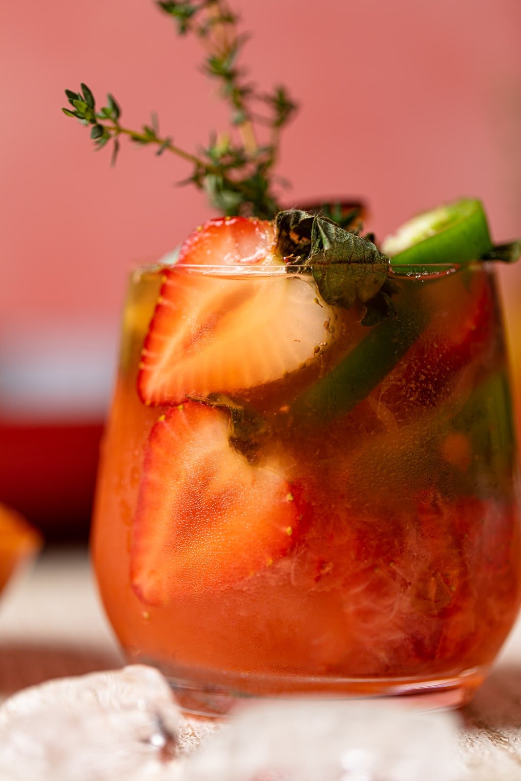 Closeup of a Spicy Grapefruit Jalapeño \"Paloma\" Mocktail