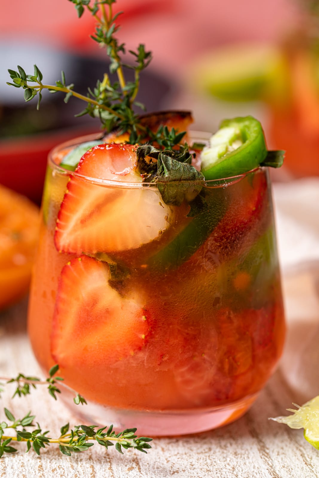 Closeup of a Spicy Grapefruit Jalapeño \"Paloma\" Mocktail